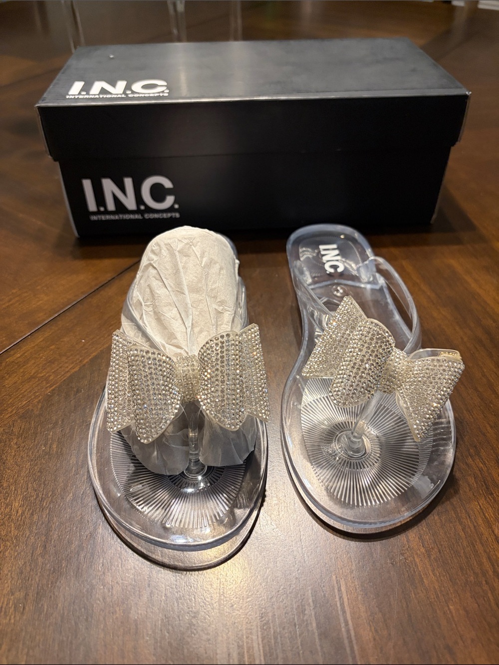 INC International Concepts Crystal Bow Clear Jelly Sandals